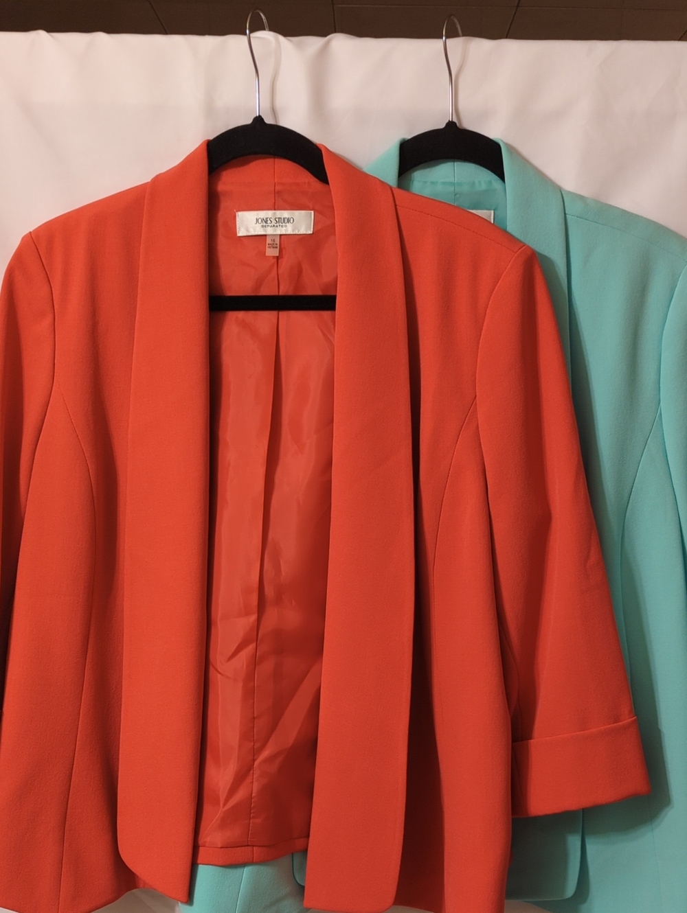 Jones Studio Orange & Mint Open-Front Shawl Collar Blazer